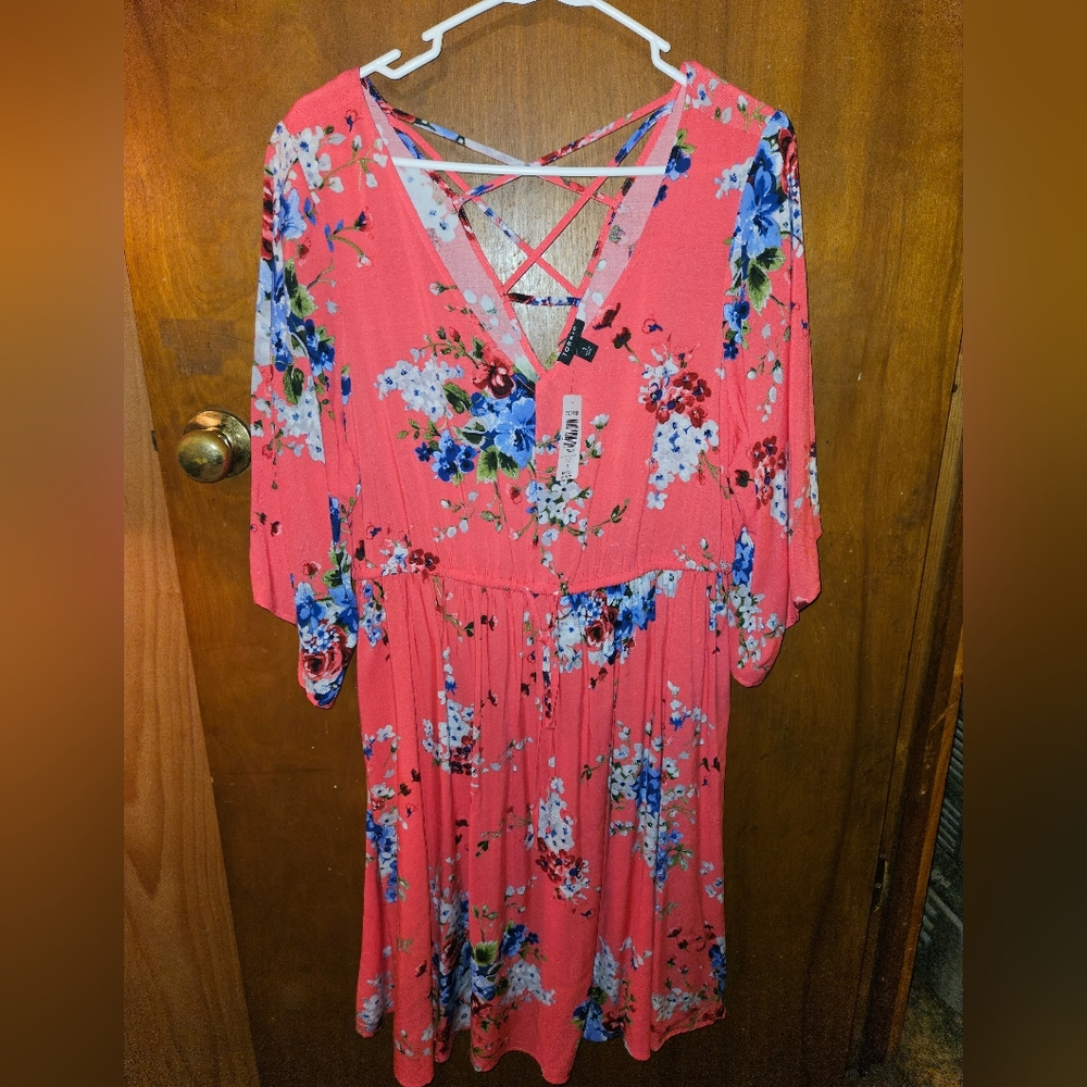 Pink Floral Challis Kimono Skater Dress